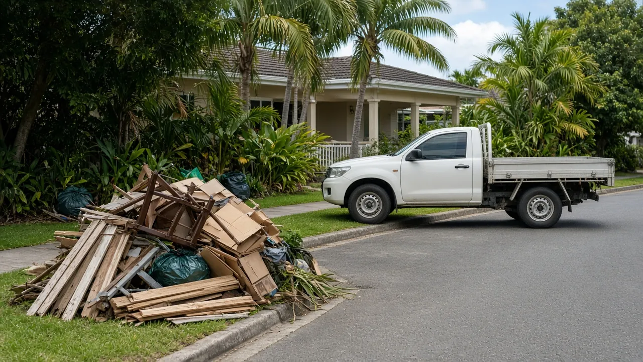 Hard rubbish removal, loading old furniture onto a trailer in Cairns