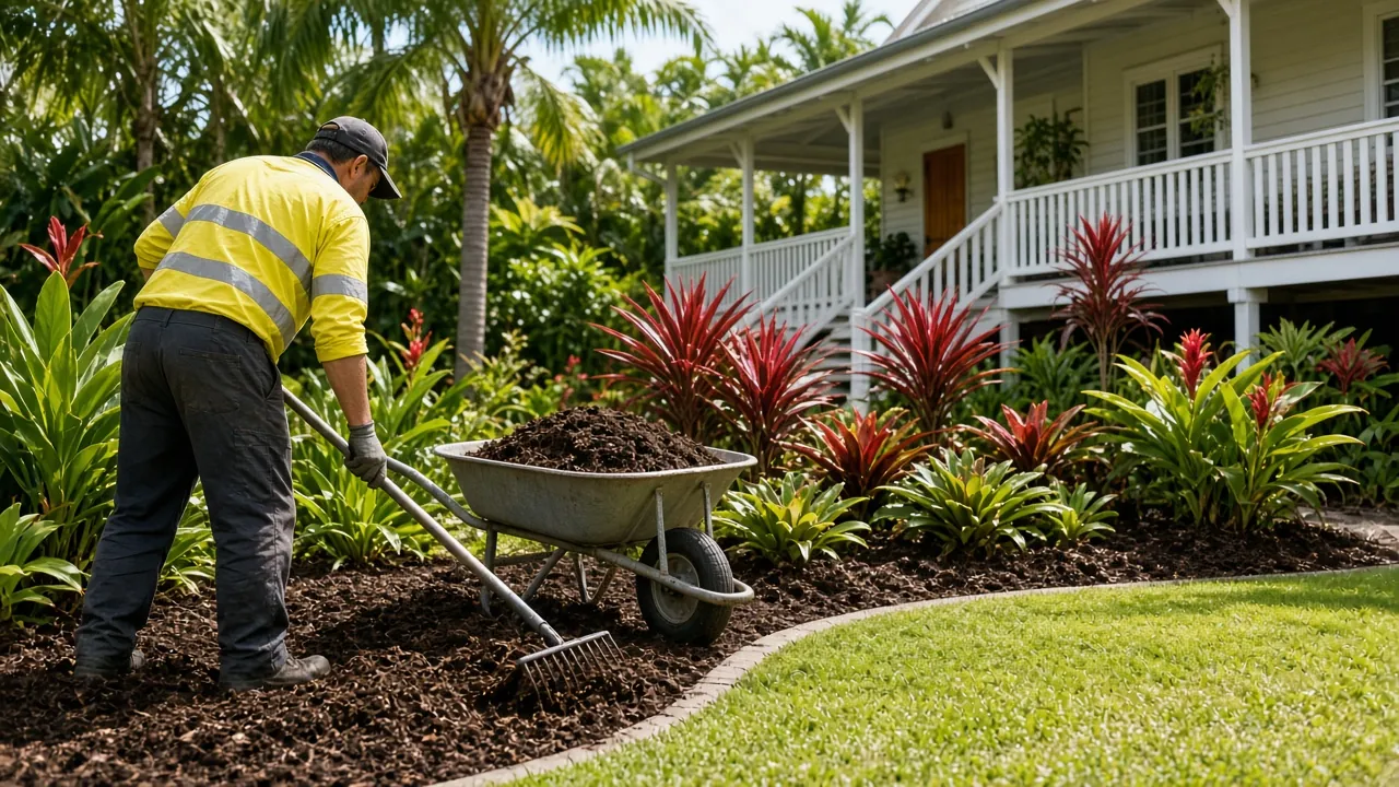 Mulching and planting a tropical garden bed in Cairns