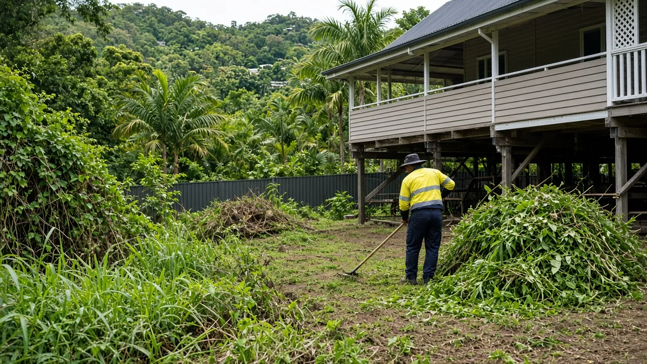 Yard clean-up of an overgrown backyard in Cairns